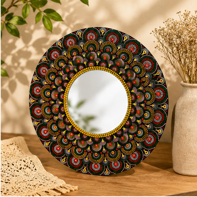 Black Peacock Mandala Mirror view 3